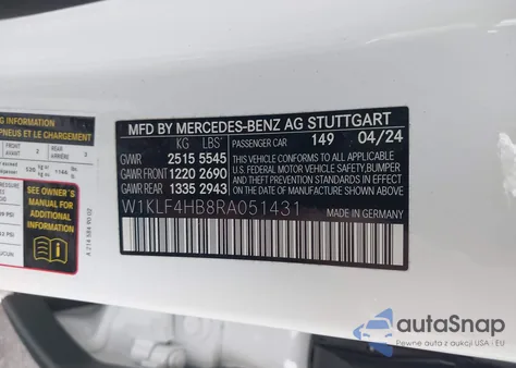 2024 Mercedes-Benz E 350 из США, поврежденный, VIN W1KLF4HB8RA051431